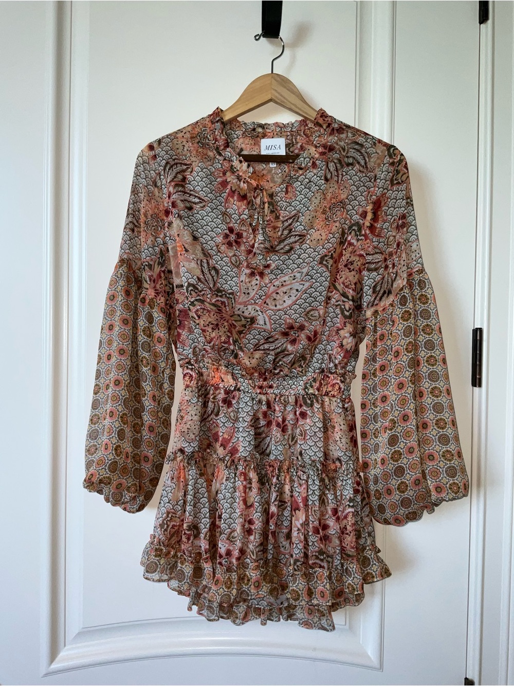 Misa Los Angeles Blush Multi Floral Patchwork Ruffle Dress